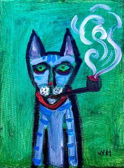 "Blue cat with pipe"