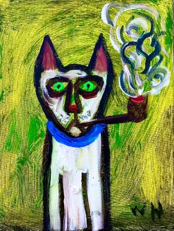 "White cat with pipe"