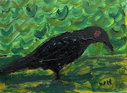 "Crow on green background"