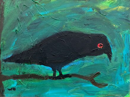 "Crow with blue background"